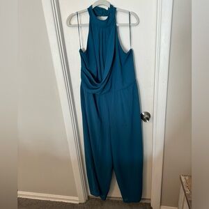 Gabby Skye turquoise jumpsuit with pockets and high neck size 16